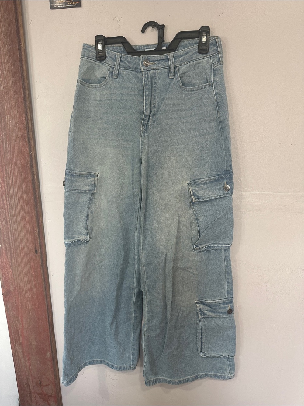 Light Blue Wide Leg Cargo Jeans - Women's Flare & Wide Leg
